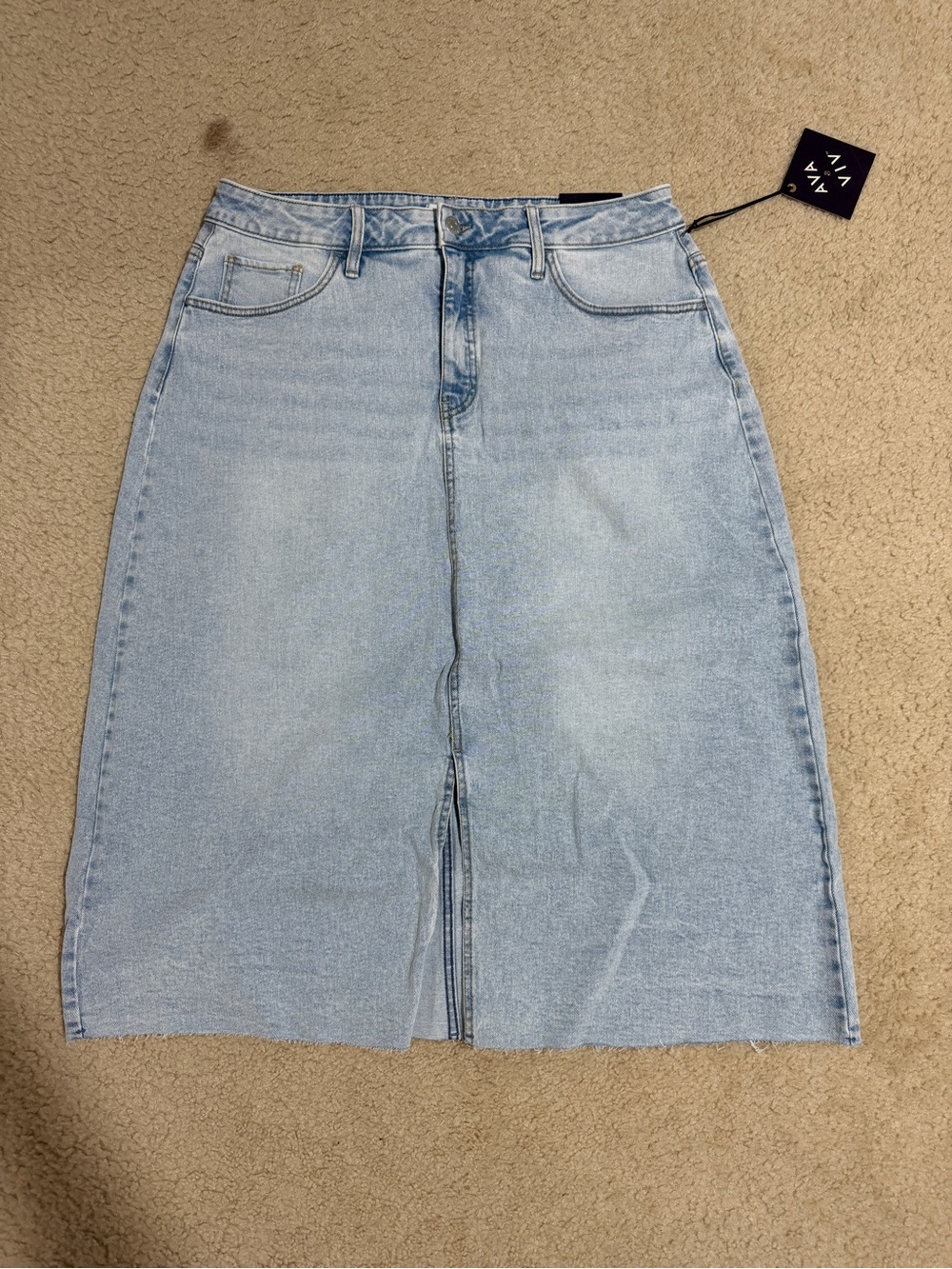 Ava & Viv Light Wash Denim A-Line Midi Skirt